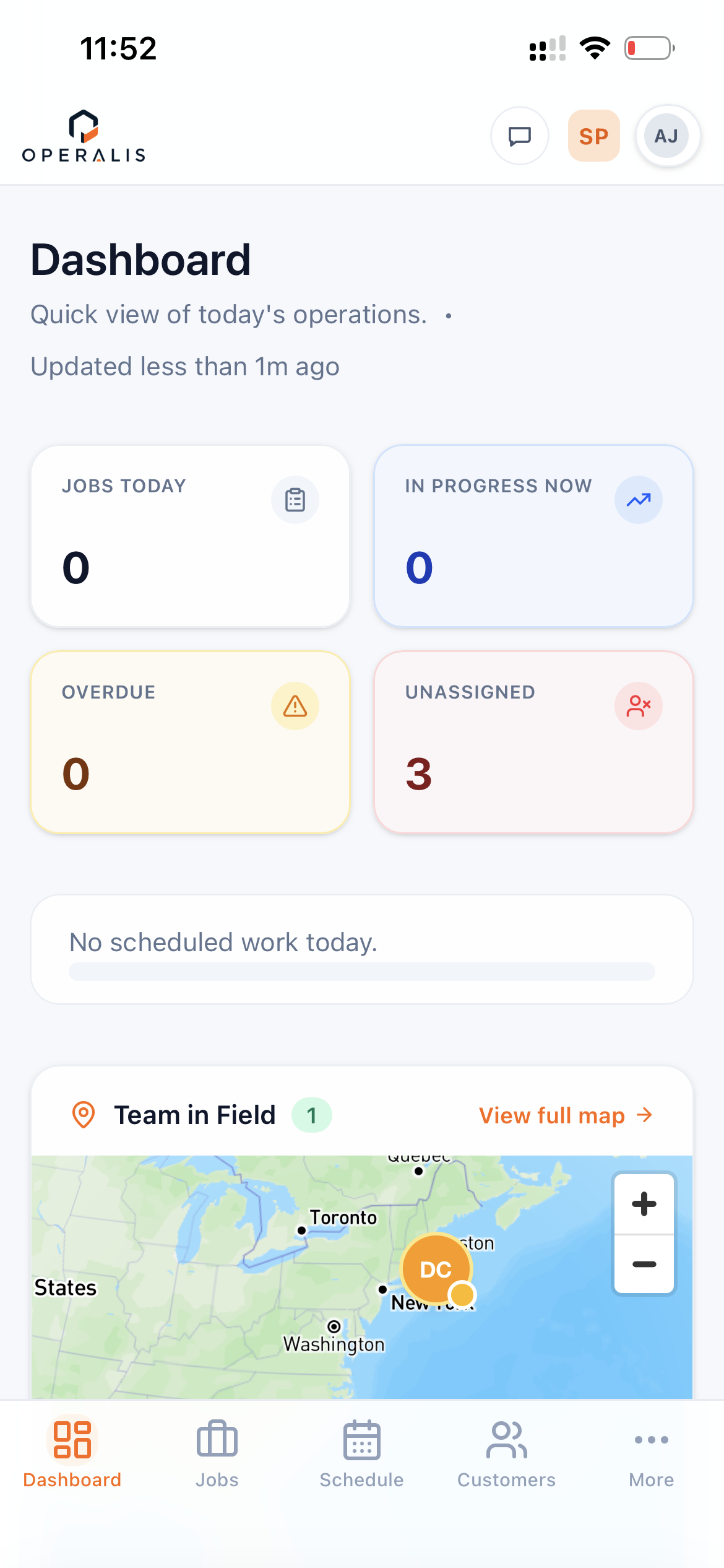 Operalis mobile dashboard