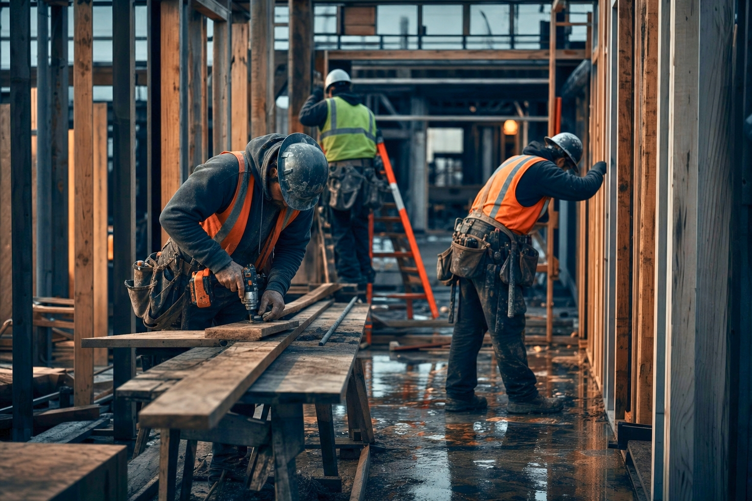 Equipo de construcción trabajando en una obra